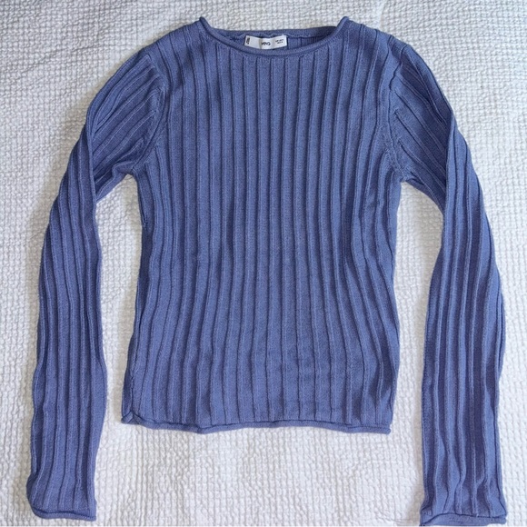 Mango Ribbed Knit Top in Light Blue - Picture 3 of 3